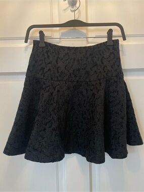 Free People Textured Cheetah Jacquard Black Tapestry Flutter Hem Mini Skirt Sz 0
